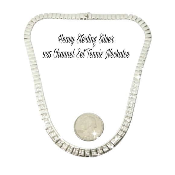 925 Solid Sterling Channel set CZ NECKLACE heavy 35g Gorgeous 😍 signed - Picture 3 of 12